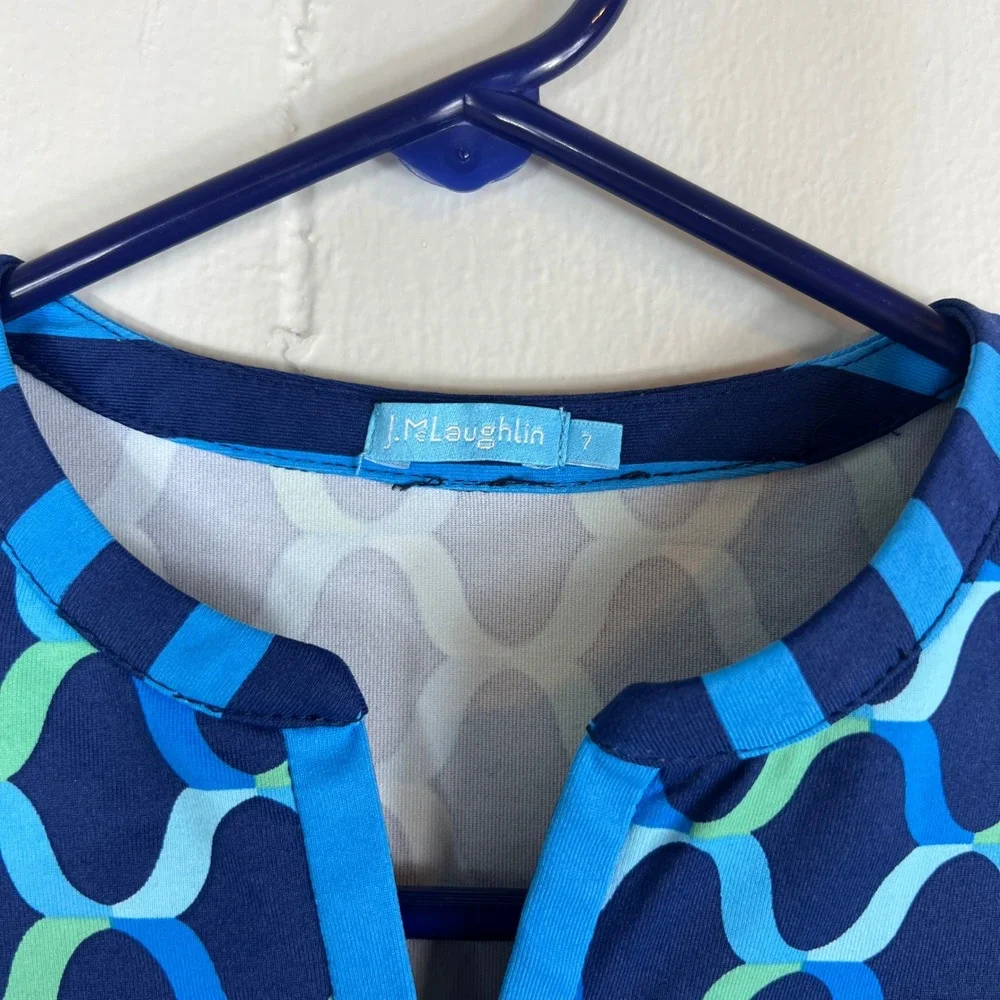 JMclaughlin Girls Dress Size 7 Blue Green Wave Print Short Sleeve Casual‎
